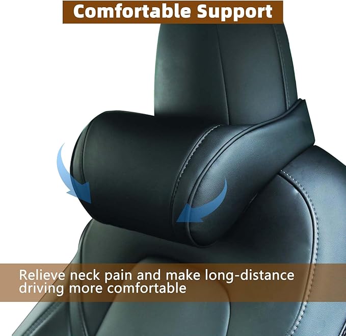 TOPABYTE Car Neck Pillow Memory Foam Automotive Seat Cushions of Headrests for Relieving Neck Stiffness Seat Neck Support Pillow, Fits All Vehicles, 2 Pieces, Black