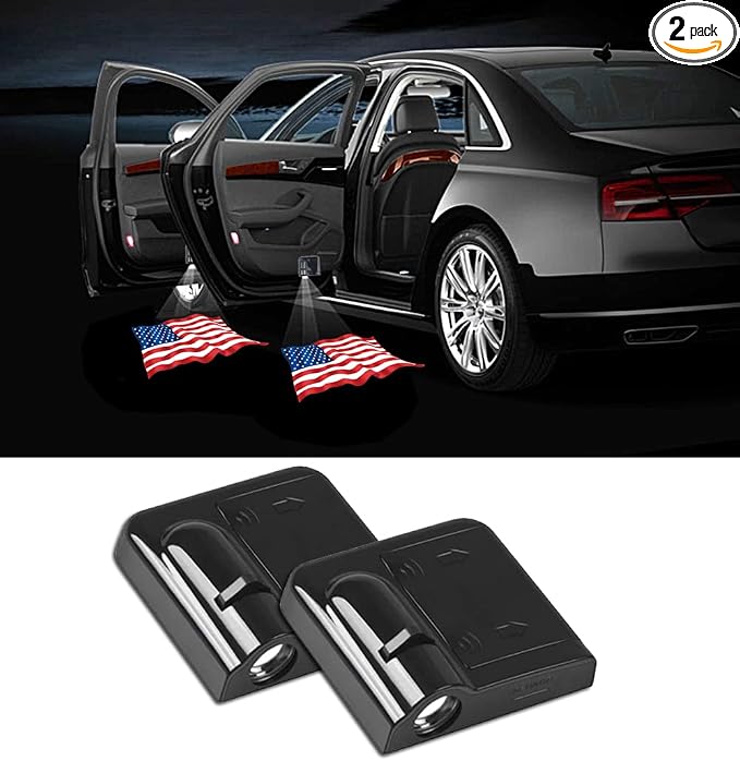 NewL 2 Pcs Led Car Door Welcome Projector Light for American Waving Flag | Clear ghost shadow projection, no damage to wiring, easy to install on car doors, universal fit for most vehicles