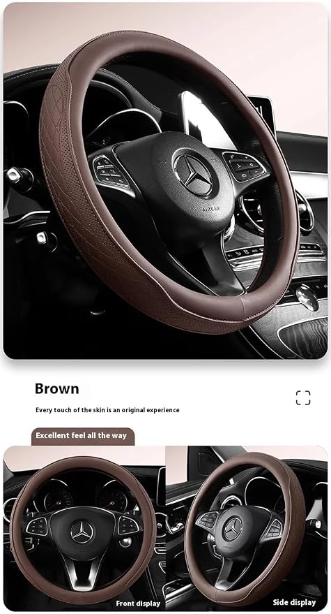 Brown Steering Wheel Cover, Perforated Synthetic Leather Car Steering Cover with Odorless Rubber Core, Non-Slip Universal Fit for Enhanced Grip and Comfort (Coffee Brown)