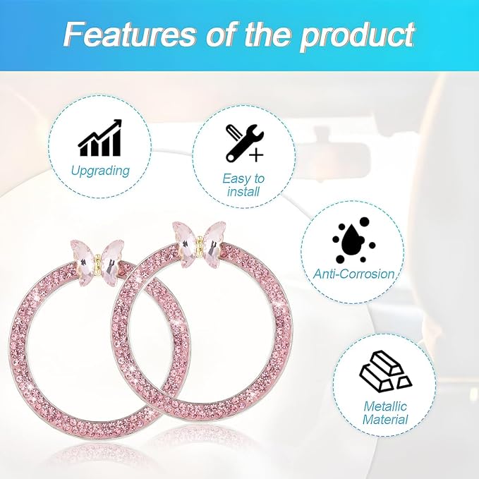 2PCS Bling Car Engine Start Stop Decoration Ring, Crystal Rhinestone Auto Push Start Button Ignition Ring Sticker, Vehicle Decor Accessories for Women Girls, Universal for Vehicles (Pink)