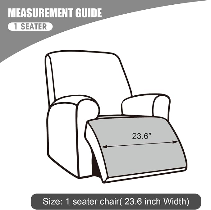Genina Waterproof Recliner Chair Covers, Recliner Cover for Dog Pets Friendly, Washable Antislip Reclining Chair Cover Furniture Protector, Sofa Slipcover for Living Room(23.6inch/Light Grey)