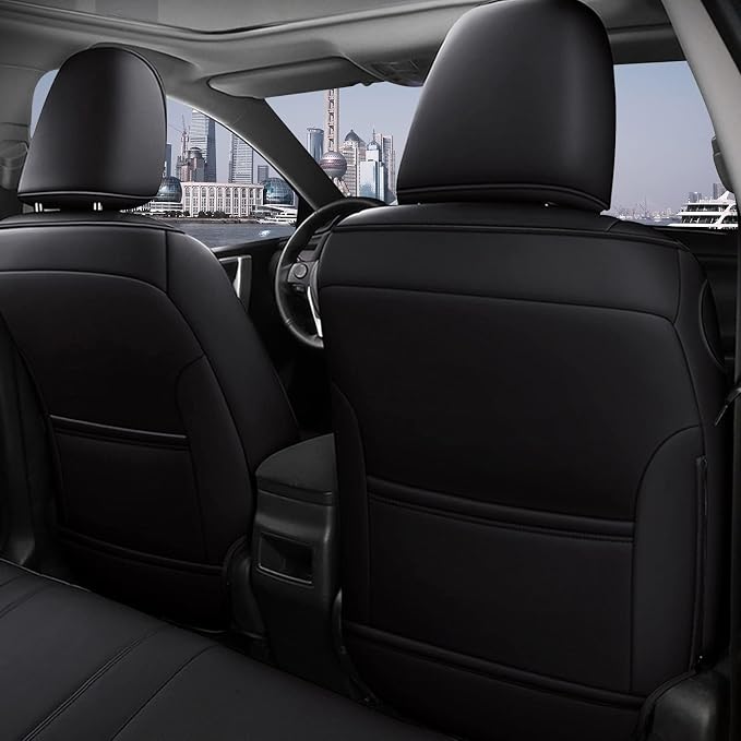 AOMSAZTO Custom Fit Seat Covers for Toyota Corolla 2014 2015 2016 2017 2018 2019 L, LE, LE Eco, Plus Sedan Car Seat Cover Full Set Waterproof, Full Set Faux Leather Black