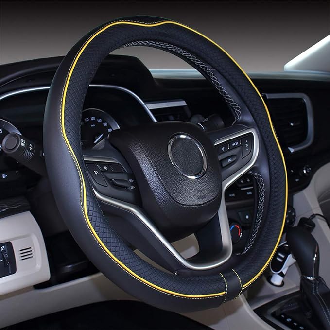 Mayco Bell Large Size Steering Wheel Cover Anti-Slip,Safety,Soft,Breathable,Durable,Full Surround,Comfortable Grip Microfiber Leather (15.5-16 inch, Black Yellow)