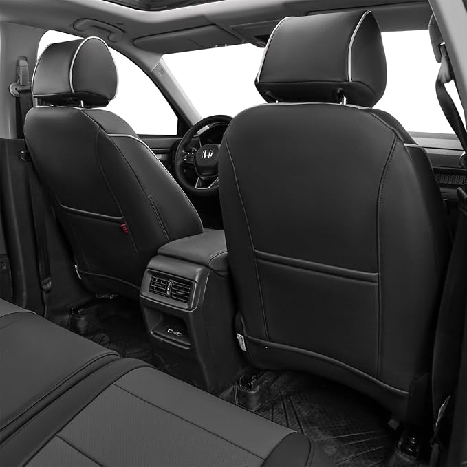 EKR Car Seat Covers for Honda CRV 2023-2026 Leatherette Full Set | Custom Fit for Honda CRV 2023 2024 2025 2026 Easy-Wipe Protection,Faux Leather(Black/Gray)