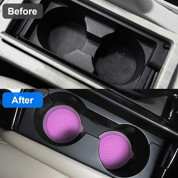 Mandark Car Cup Coaster, 4PCS Silicone Non-Slip Vehicle Drink Cup Mat, Sift-Proof Spill Recessed Automotive Interior Cup Holder Insert Protector Accessories, Universal for Most Cars (Purple)