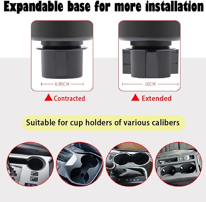 Car Cup Holder Expander, 2 in 1 Cup Holder Expander with Adjustable Base, Cup Holder Insert for 10-46 OZ Bottles, Cups, Extra Automotive Cup Holder for Car Fits for Yeti, Hydroflask, Car Accessories
