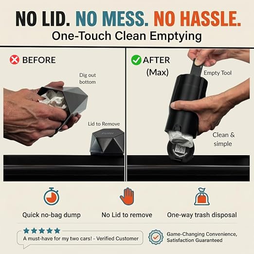 Trash Trapper Car Trash Can Cup Holder | Max Car Trash Can | Fits in Most Cupholders | 5.6" x 3.5" | Traps More & Empties Less, Patent-Pending Compaction, Holds Many Weeks Small Garbage, Black/Grey
