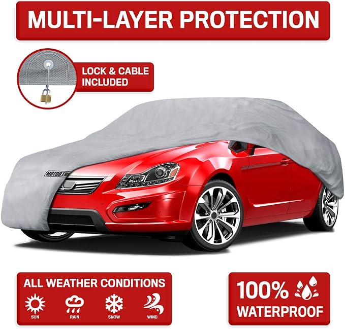 Motor Trend Breathable Lightweight Car Cover, Anti-Moisture Build-Up Water-Resistant Scratch-Resistant Travel-Friendly, Universal Fit for Cars SUVs Trucks Vans All-Weather Outdoor/Indoor, (S) 157" L