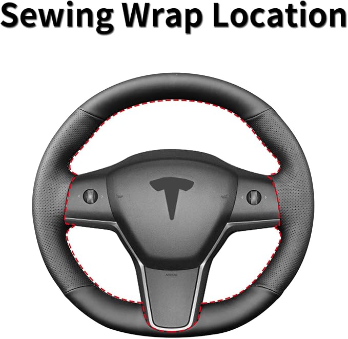 Hand Sewn Steering Wheel Cover,Fit for Tesla Model 3 2017-2023/Model Y 2020-2023,Non-Slip Breathable Microfiber Leather Steering Wheel Cover On Wrap Car Interior Accessories