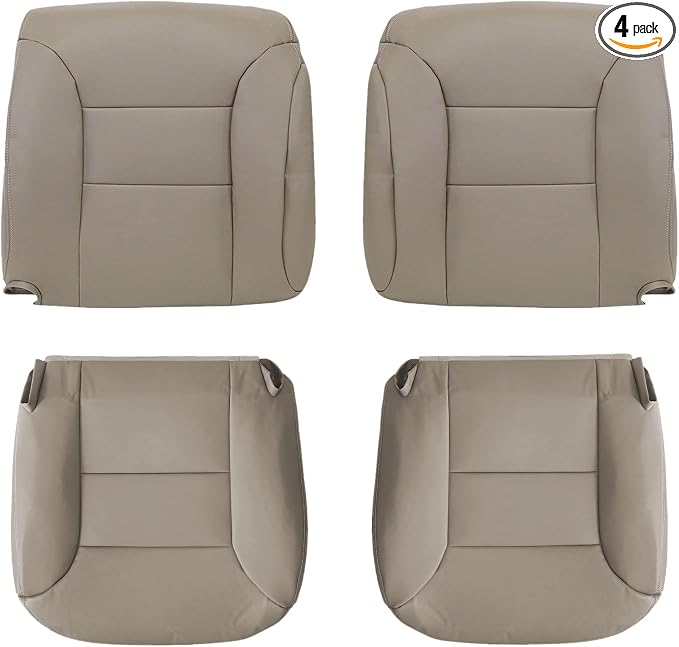 NLQR Front Both Side Bottom & Back Replacement Leather Seat Covers Compatible with Chevy Silverado Tahoe Suburban Sierra Yukon 1995 1996 1997 1998 1999 Med Neutral Tan #522