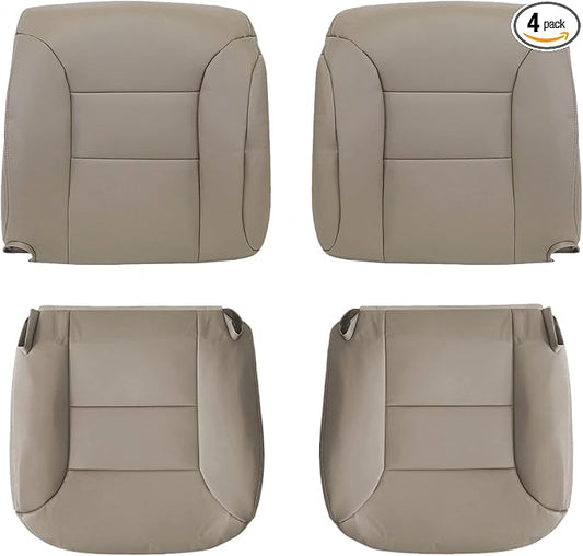 NLQR Front Both Side Bottom & Back Replacement Leather Seat Covers Compatible with Chevy Silverado Tahoe Suburban Sierra Yukon 1995 1996 1997 1998 1999 Med Neutral Tan #522
