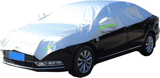 Shakas Half Car Cover, Sun Protection Heat Insulation and Anti-hail Protector for All Seasons, Oxford Velvet Thickened Waterproof Foldable Outdoor Car Cover, for Most Sedans (Silver)