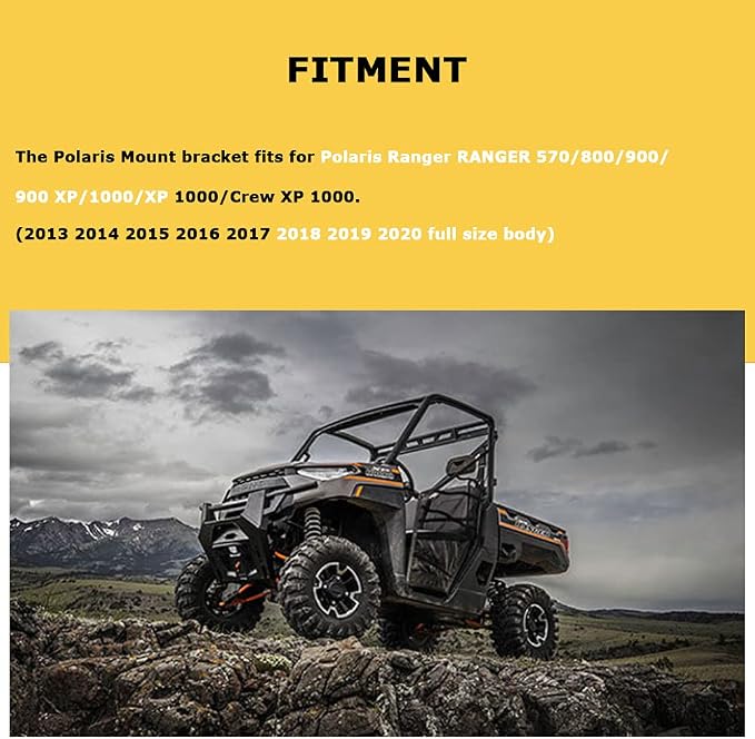 Rear Roof Roll Backup Light Bar Brackets - Pro-fit Cage Bar Reverse LED Light Pod Mounting Fit for 2013-2021 Polaris Ranger Full Size