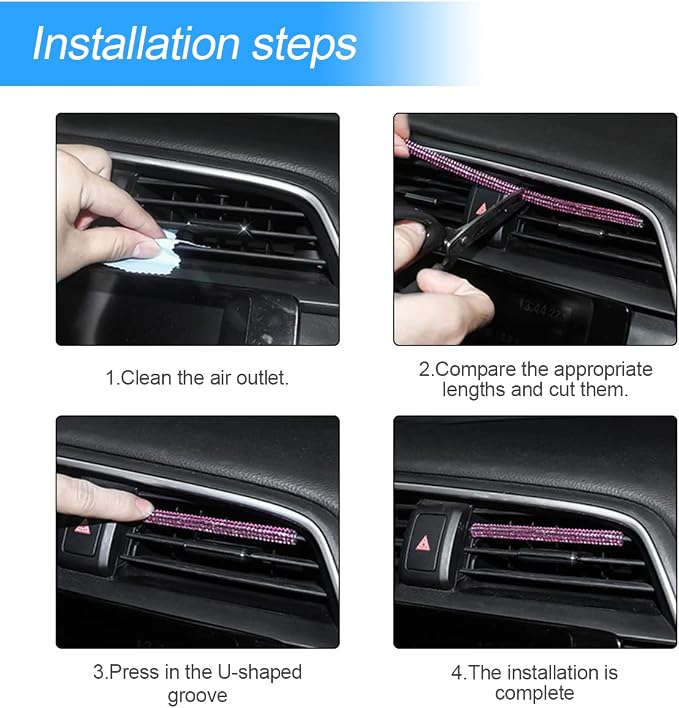 10 PCS Bling Car Air Vent Outlet Trim, Rhinestone Air Conditioner Decoration Strip for Vent Outlet, Universal Bendable Trim Interior Accessories for Most Air Vent Outlet (White)