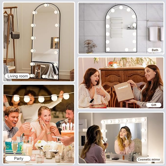 USB Powered Vanity Mirror Lights 10 Dimmable LED Bulbs 3 Color Changing Brightness Adjustable Makeup Lighting Strip for Dressing Bathroom Vanity Mirror