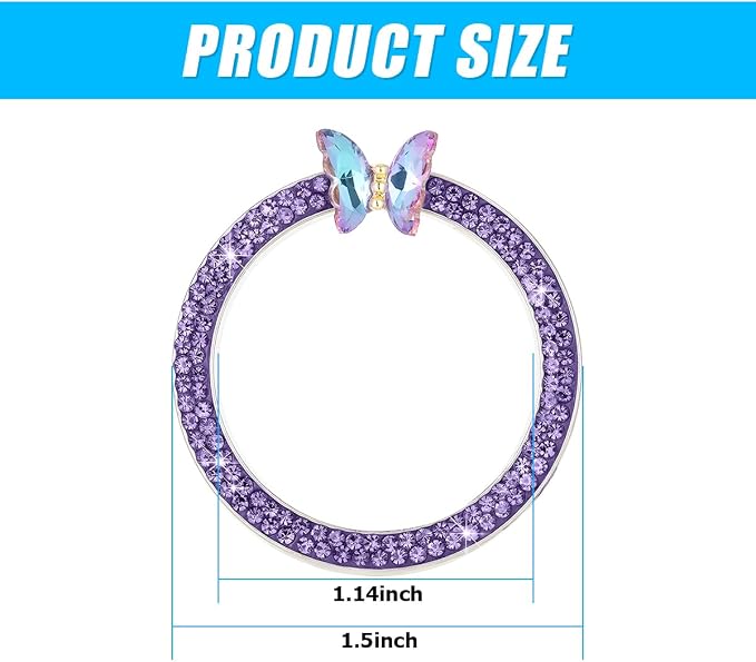 2PCS Bling Car Engine Start Stop Decoration Ring, Crystal Rhinestone Auto Push Start Button Ignition Ring Sticker, Vehicle Decor Accessories for Women Girls, Universal for Vehicles (Purple)