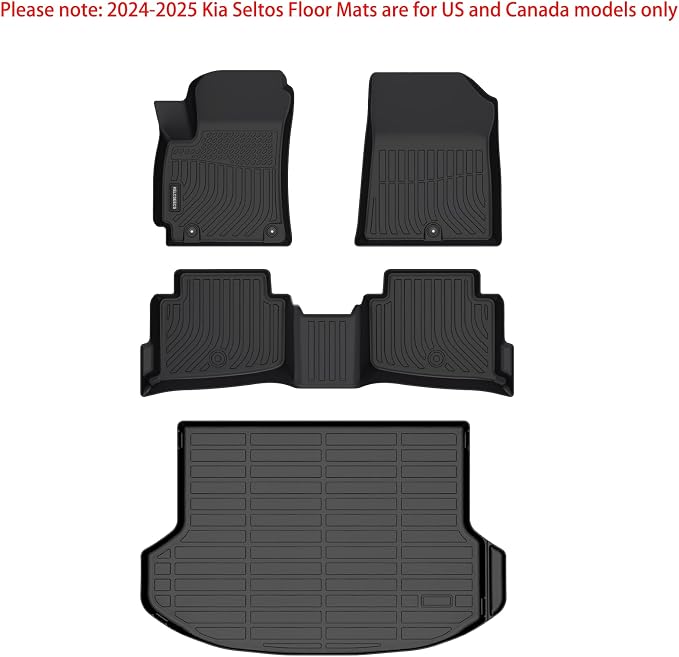 KELCSEECS Floor Mats & Cargo Liner Custom for 2024 2025 2026 Kia Seltos S, LX, EX, X-Line(Cargo Liner Only Fit The Upper Layer),All Weather Protection Anti-Slip Floor Liners Full Set Accessories Black