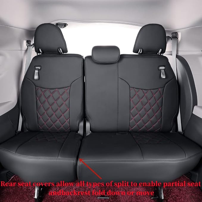 coverdream Sienna Seat Covers Custom Fit for 2021-2026 Toyota Sienna LE/XLE (8-Passenger),2nd Row Bench w/Removable Middle Seat,Waterproof Leather Car Seat Protector (Full Set,Black/Red)