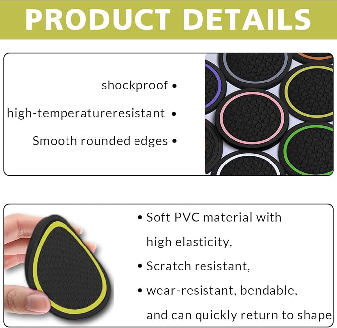 4PCS Car Cup Holder Coasters, Dustproof Automotive Interior Accessories Mat,2.75 Inch Non-Slip Insert Water Bottle Holder Pads, Universal for Vehicles, Trucks, RVs and More (Yellow)
