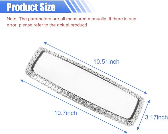 Bling Car Rear View Mirror, Clip-On Rhinestone Car Rearview Mirror with Crystal Diamonds, HD Glass Auto Interior Rear View Mirror, Car Decoration Accessories for Women Men Teens (Silver)