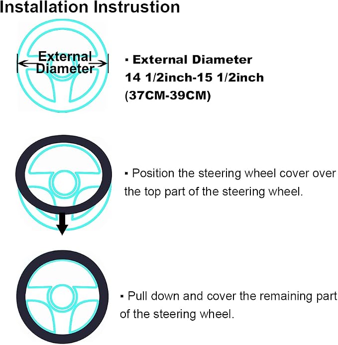 Fuzzy Fluffy Soft Wool Sheepskin Fur Blue car Steering Wheel Cover for Adults Girls Women Men Protector Universal 14 1/2-15 1/2inchs (Sky Blue)