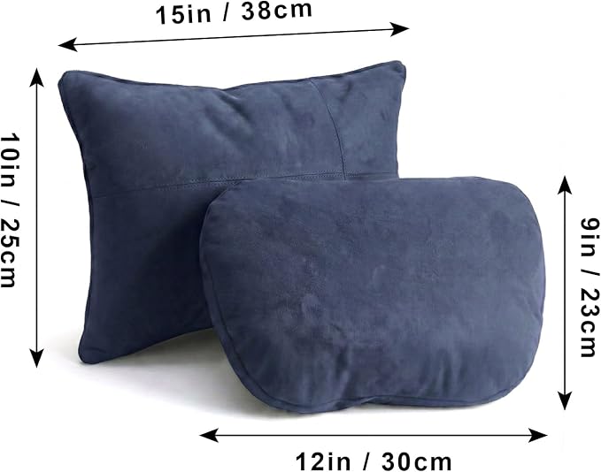 2PCS Welbrit Car Pillow for Car Neck Pillow for Driving Seat Lumbar Support Soft Cushion with Extra Filling Accessories Back Support for Travel Nap and Trips Sleeping(Blue, Head and Lumbar)