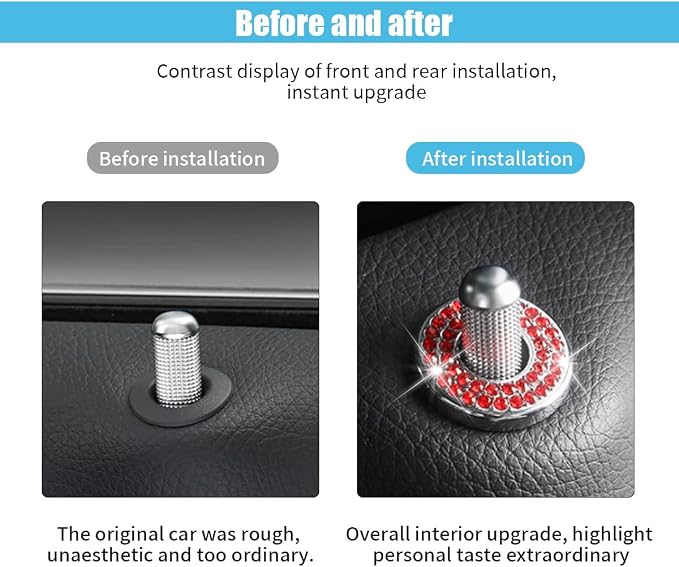 JOYCOURT 4Pack Bling Car Inner Door Lock Pull Stickers, Red | Rhinestone Bling Car Pull Rod Bolt Decoration Cover Interior Car Accessories, for Mercedes-Benz A/B/C/E Class GLC GLA GLK GLA