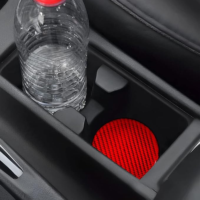 BESULEN Car Cup Holder Coaster, 4 PCS Carbon Fiber Non-Slip Embedded Coasters, Universal 2.75 Inch Cup Holder Insert Coaster Pad, Sports Racing Durable Drink Mat, Car Interior Accessories