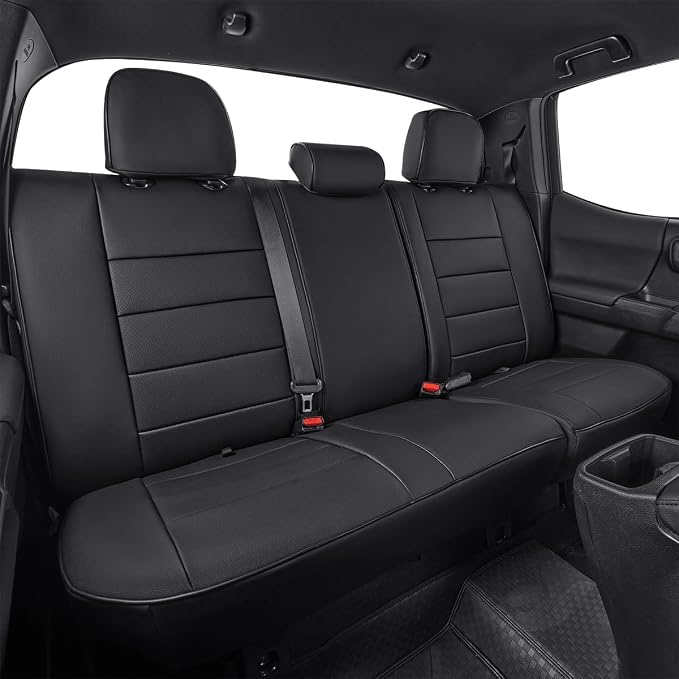 EKR Custom Fit Tacoma Rear Car Seat Covers for Toyota Tacoma 2016 2017 2018 2019 2020 2021 2022 2023 Access Cab - Second Row Only,Faux Leather(Black)