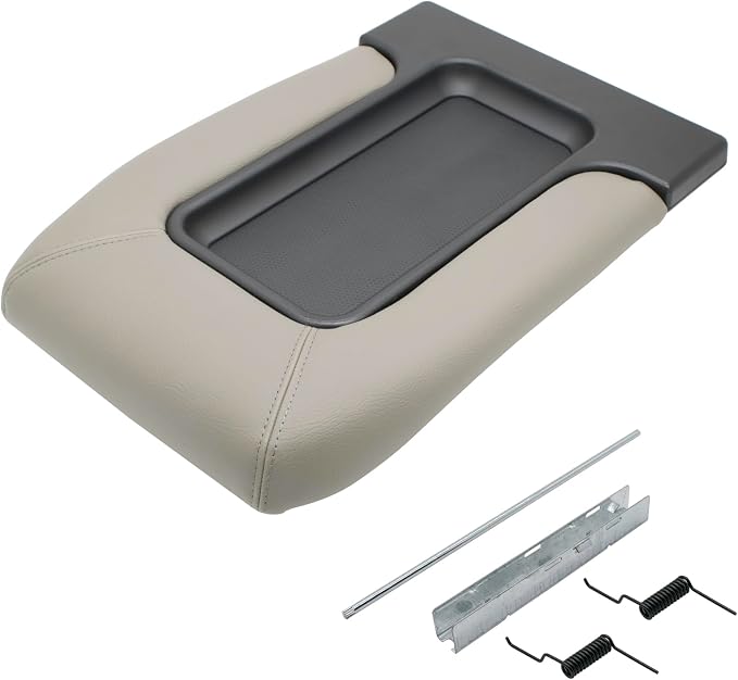 NHILES Center Console Lid Compatible with 1999-2007 Silverado Sierra | Fits 1999-2007 Avalanche Suburban Yukon Tahoe, Replaces OEM 19127364 19127365 19127366, Leather Cover, Light Gray