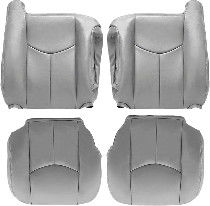 SecosAutoparts Driver & Passenger Bottom & Top Lean Back & Driver Foam Cushion Leather Seat Cover Light Gray # 922 fit for Chevy GMC Tahoe Suburban Avalanche Yukon Silverado Sierra 2003 2004 2005 2006