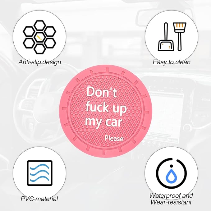 8sanlione Car Cup Coaster, 4Pcs 2.75 Inch Auto Cup Holder Insert Coasters, Non-Slip Waterproof Embedded Drink Mat, Automotive Interior Accessories for Men and Women (D Pink/4PCS)