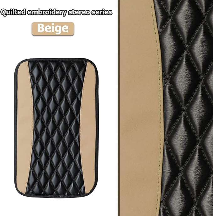 Moly Magnolia Car Center Console Cushion Pad, Universal Leather Waterproof Armrest Seat Box Cover Protector,Comfortable Car Decor Accessories Fit for Most Cars, Vehicles, SUVs (Beige)