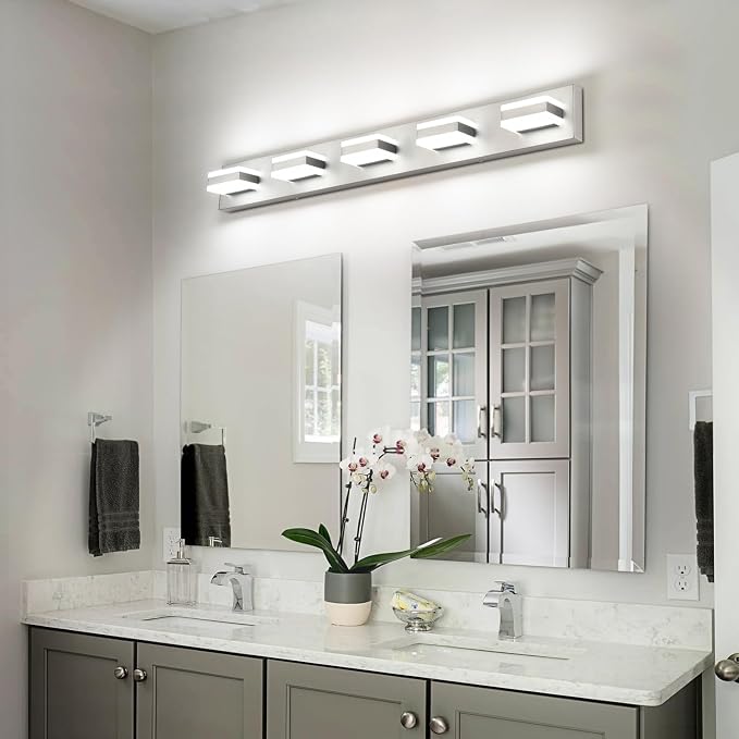 SOLFART 5 Light Bathroom Vanity Light Brushed Nickel Bathroom Vanity Light Fixtures Over Mirror Led Lights for Restroom Nickel ETL Listed