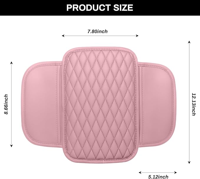 Ouzorp Car Center Console Cover, Upgraded Microfiber Leather Car Arm Rest Cover with 2 Storage Bags Universal Armrest Cover for Car Storage Box Car Interior Accessories Protector for Most Vehicle-Pink
