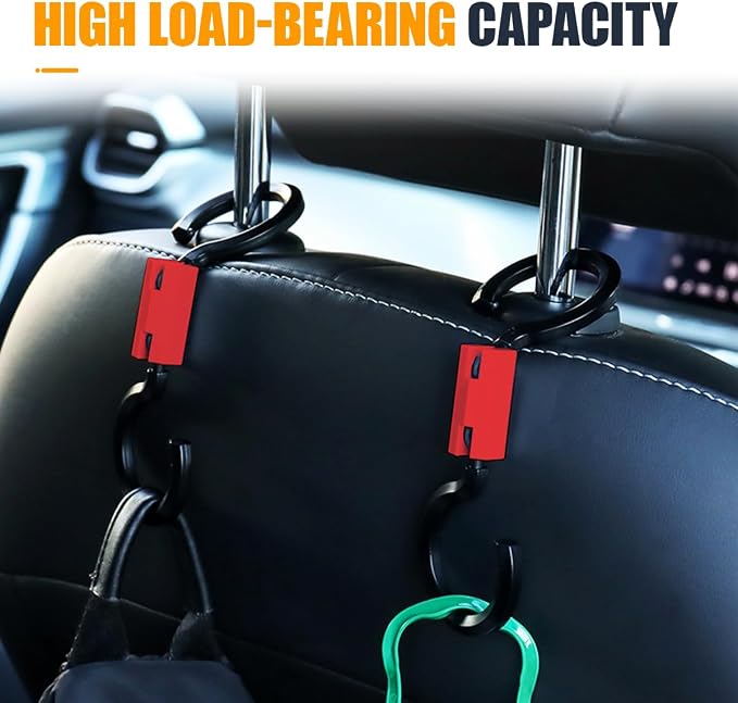 YoRise 2PCS S-Style Car Back Seat Headrest Hook, 360° Rotation Auto Seat Storage Hanger, Universal Vehicle Interior Organizer Accessories for Purse, Handbag, Coat, Umbrella, Grocery Bag (Red)