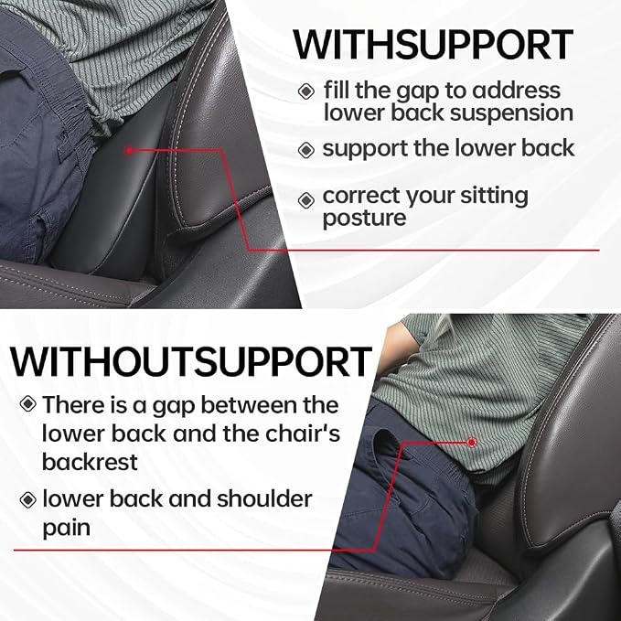 1p Memory Foam Lumbar Support Pillow for car Lower Back Pain Relief - Back Cushion for Driving, Chair Support for Car-Office Chair（Black&Red）