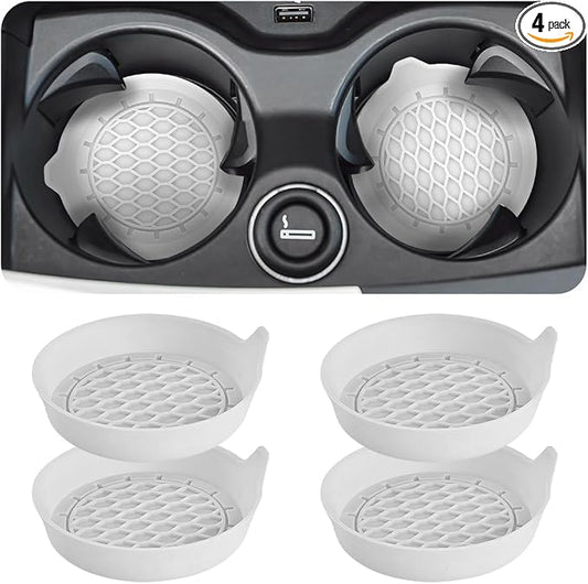 Zpana Bling Car Cup Holder Coaster, 2PCS Crystal Rhinestone Non Slip Waterproof Vehicle Insert Water Bottle Holder Pads, Shockproof Auto Interior Decorative Coasters, Universal Fit (White)