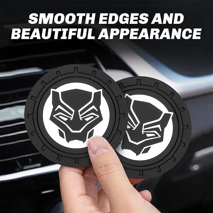 2Pcs Car Cup Holder Coasters for Black Panther Marvel Fans, Silicone Non-Slip Drink Mats, Cup Mats for Car Interior Accessories, Universal Anti-Spill Coaster Insert