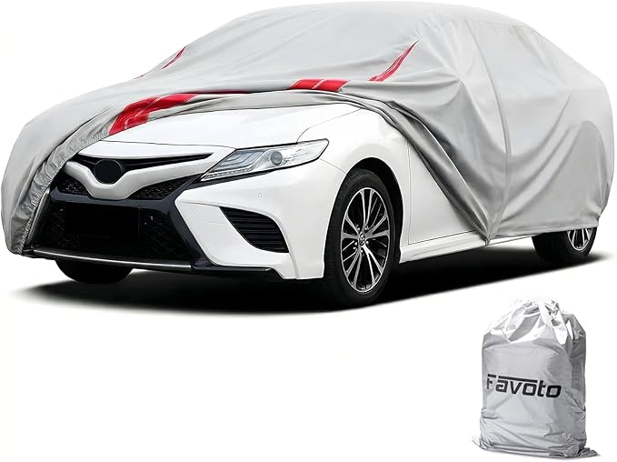 Favoto Car Cover Waterproof Windproof Custom Fit for Toyota Camry 1996-2026 | Fit for Honda Accord 2001-2026 Heavy Duty Car Cover for Automobiles Outdoor with Reflective Strips All Weather UV Protection