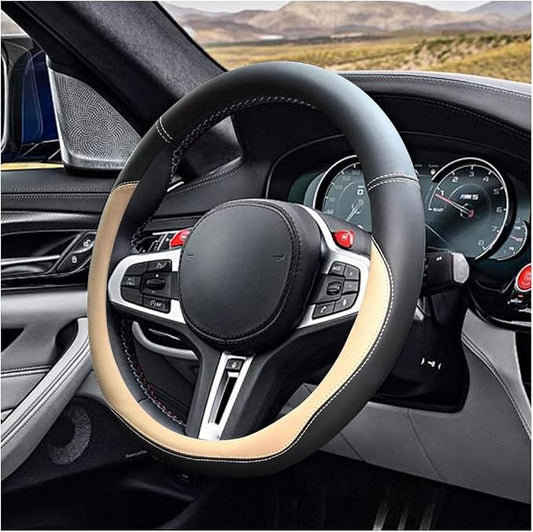 LAINLOY 15" Car Steering Wheel Cover, Microfiber Leather Cover, Beige | Anti-Slip Breathable Steering Wheel Decoration, Universal Steering Wheel Accessories for Diverse Cars