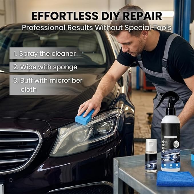 Headlight Restoration Kit, Car Headlight Cleaner and Restorer Kit, No Power Tools Required, Headlight Restoration Spray for Yellowing, Oxidation, Foggy Plastic Lenses (2)