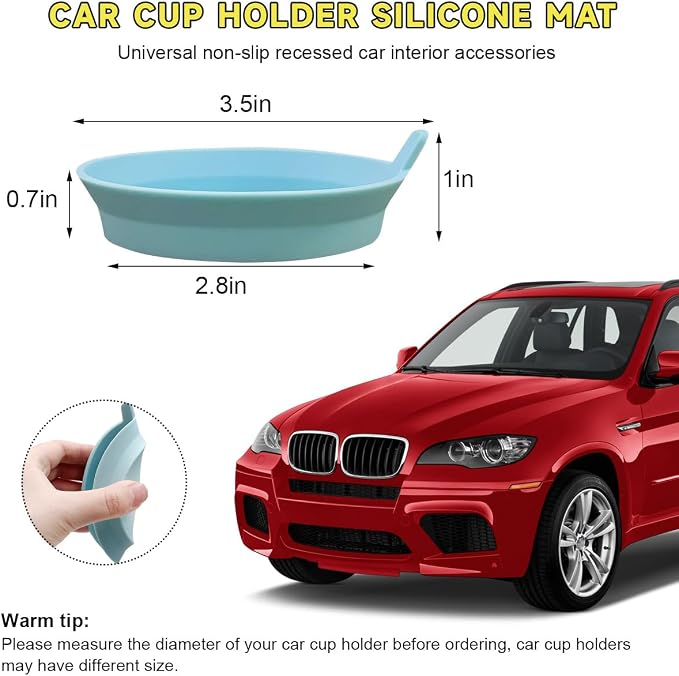 Ohleats 2 PCS Car Cup Coaster, 2.75 Inch Silicone Non-Slip Auto Cup Holder Insert Coasters, Universal Recessed Drink Cup Mat for Most Vehicles, Interior Decor Car Accessories (Ether)