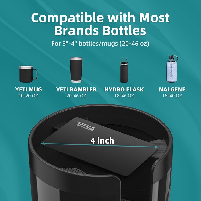 TYKOR Car Cup Holder Expander Adapter, Extender for Car with Offset Base | Compatible with Yeti 14/24/36oz, Owala 12/24/40oz, Other Large Water Bottles and Mugs in 3.2"-4.0"