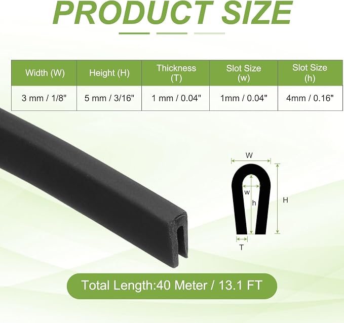 PATIKIL 13.1ft U Rubber Edge Trim Fit for 1mm Edge, 3 mm x 5 mm Black