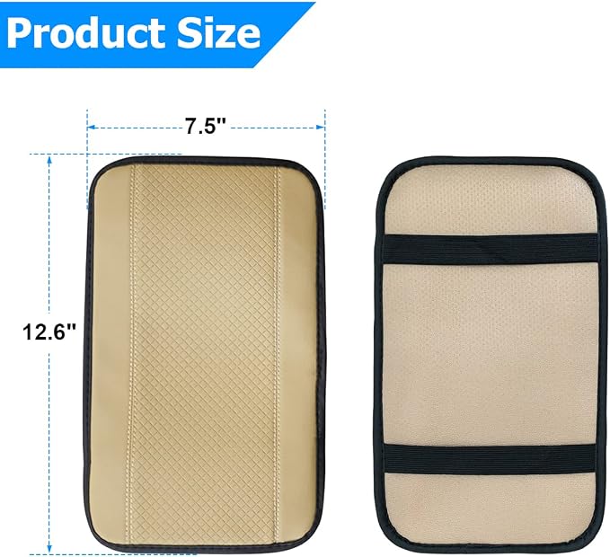 8sanlione Car Armrest Storage Box Mat, Fiber Leather Car Center Console Cover, Car Armrest Seat Box Cover Accessories Interior Protection for Most Vehicle, SUV, Truck, Car (Beige)