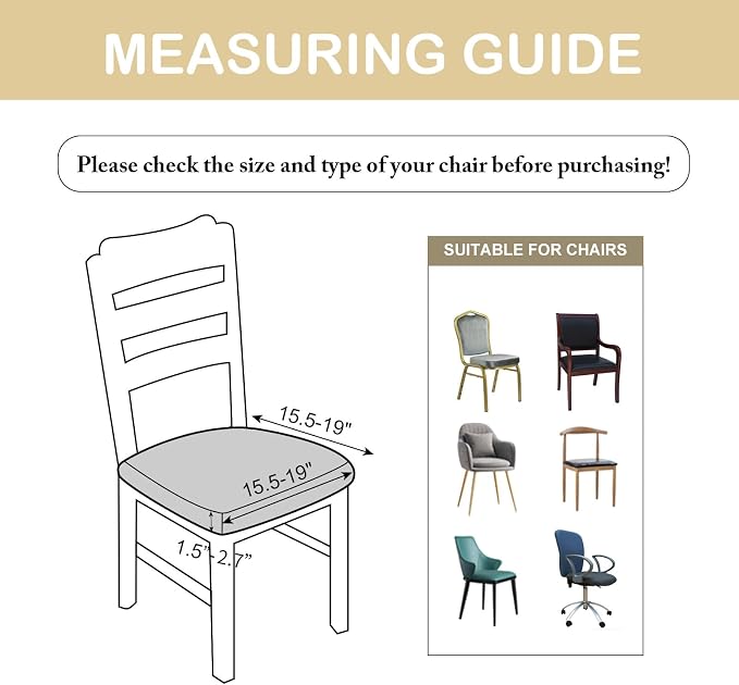 Waterproof Seat Cover for Dining Room Chair Seat Covers Washable Kitchen Chair Seat Slipcovers Protector (Black, 2 PCS)