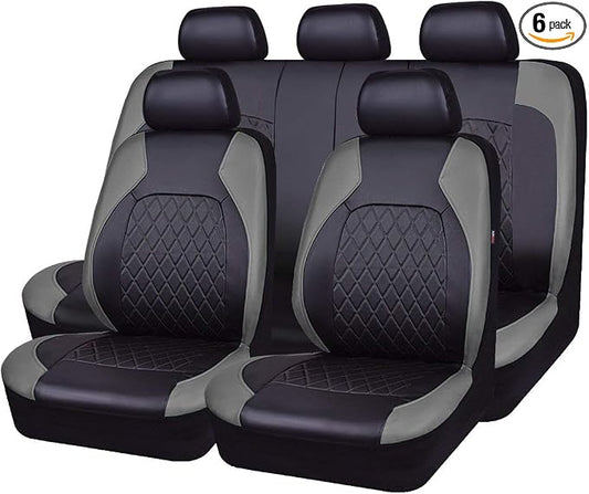 Universal Deluxe Pu Luxury Vinyl Faux Leather Car Seat Covers Full Set, Airbag Compatible, Breathable, Fit for Most Sedans, Vans, SUVs (Black and Gray)