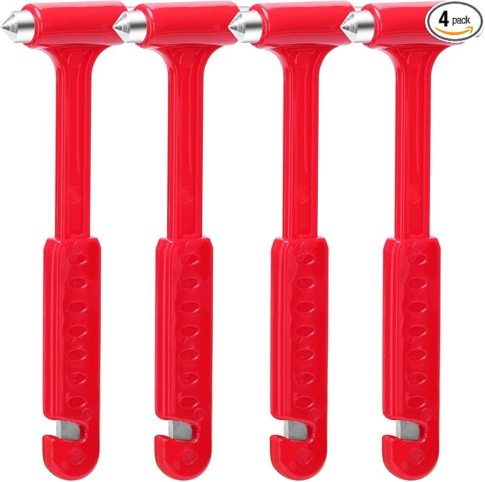 4-Pack Car Glass Window Breaker and Seatbelt Cutter, Emergency Escape Tool for Vehicle, Safety Hammers with Compact Dual-Steel Head Design for Quick Breakage (4)