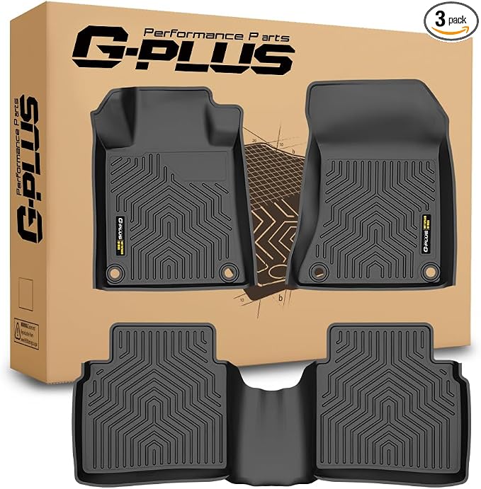 G-PLUS TPE Floor Mats Fit Nissan Altima 2019-2025 Black 3PCS | 1st & 2nd Row Full Set TPE Floor Liners, All Weather Protection, Fit Nissan Altima 2019-2025, Easy To Clean, Custom Fit